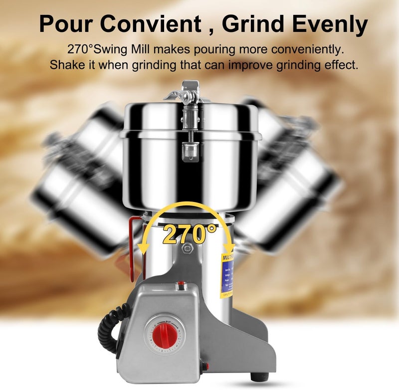 WERISE Grain Mill Grinder Electric Flour, 750g Corn Fine Powder Rice Grinder Wheat Mill for Home Kitchen Commercial Stainless Steel Spice Food Pepper Coffee Beans (Swing Type) - Image 2